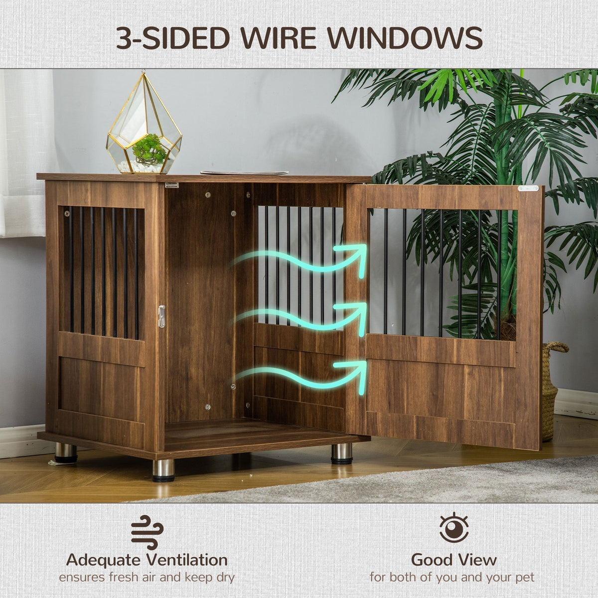 Furniture Style Dog Crate, Wooden & Wire End Table, Small Pet Crate with Magnetic Door Indoor Decorative Dog Kennel Cage, Brown - Prioka