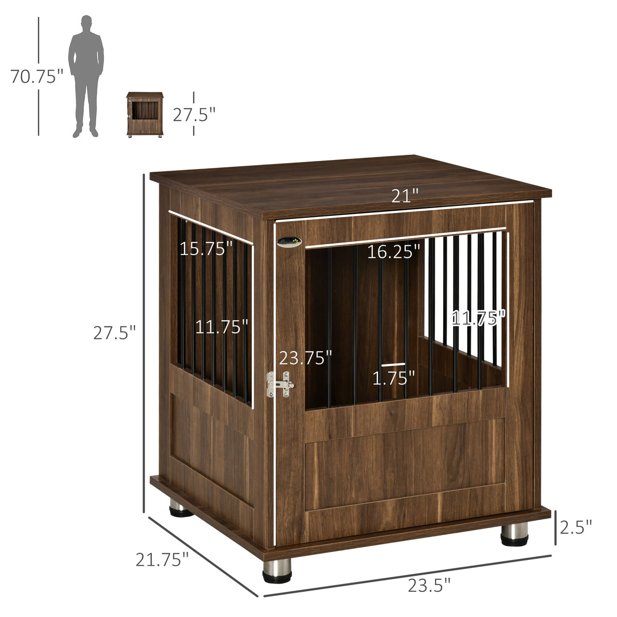 Furniture Style Dog Crate, Wooden & Wire End Table, Small Pet Crate with Magnetic Door Indoor Decorative Dog Kennel Cage, Brown - Prioka