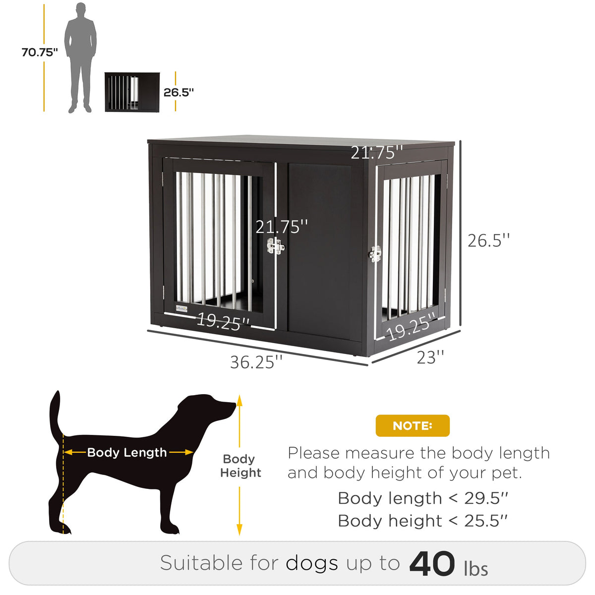 Furniture Style Indoor Dog Crate, End Table Pet Cage Kennel with Double Doors, and Locks, for Medium Dogs, Coffee - Prioka
