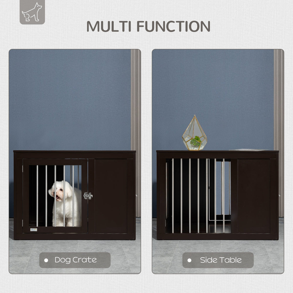 Furniture Style Indoor Dog Crate, End Table Pet Cage Kennel with Double Doors, and Locks, for Medium Dogs, Coffee - Prioka