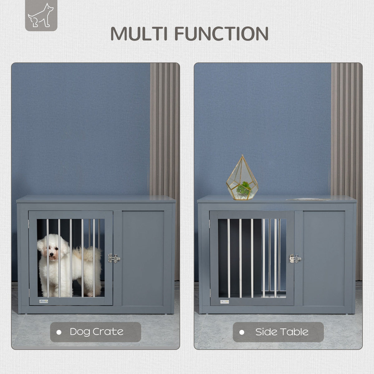Furniture Style Indoor Dog Crate, End Table Pet Cage Kennel with Double Doors, and Locks, for Medium Dogs, Grey - Prioka