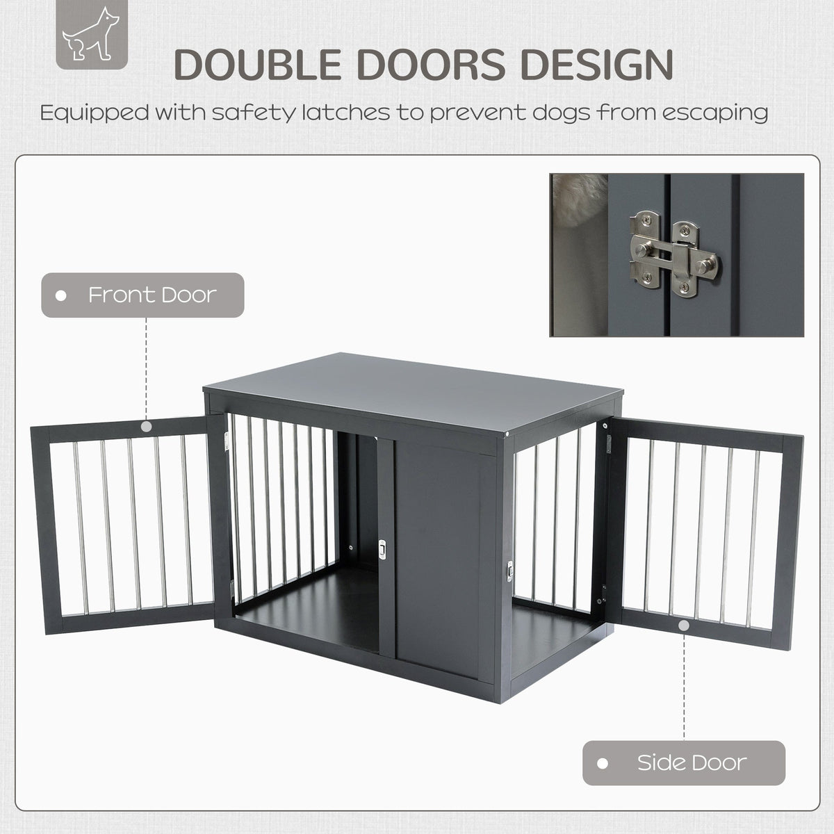 Furniture Style Indoor Dog Crate, End Table Pet Cage Kennel with Double Doors, and Locks, for Medium Dogs, Grey - Prioka