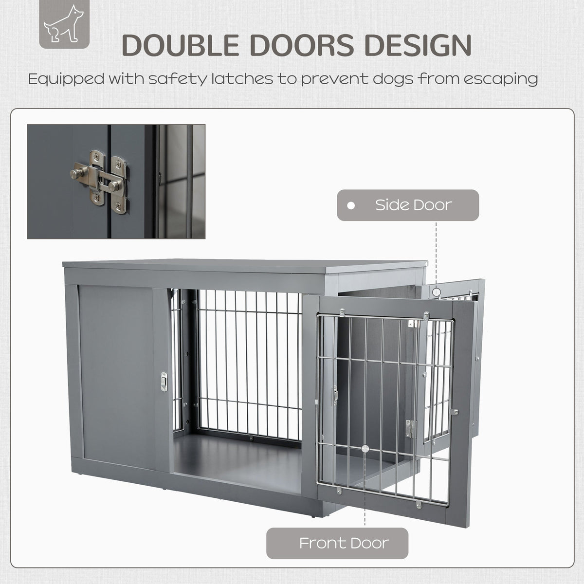 Furniture Style Indoor Dog Crate, End Table Pet Cage Kennel with Double Doors, and Locks, for Small and Medium Dogs, Grey - Prioka