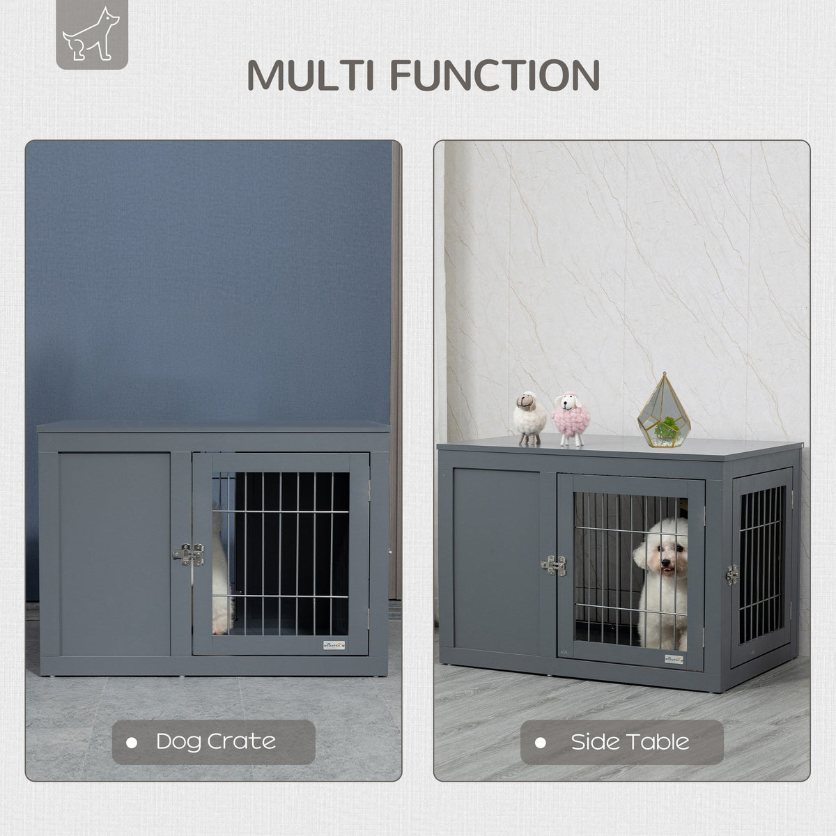 Furniture Style Indoor Dog Crate, End Table Pet Cage Kennel with Double Doors, and Locks, for Small and Medium Dogs, Grey - Prioka