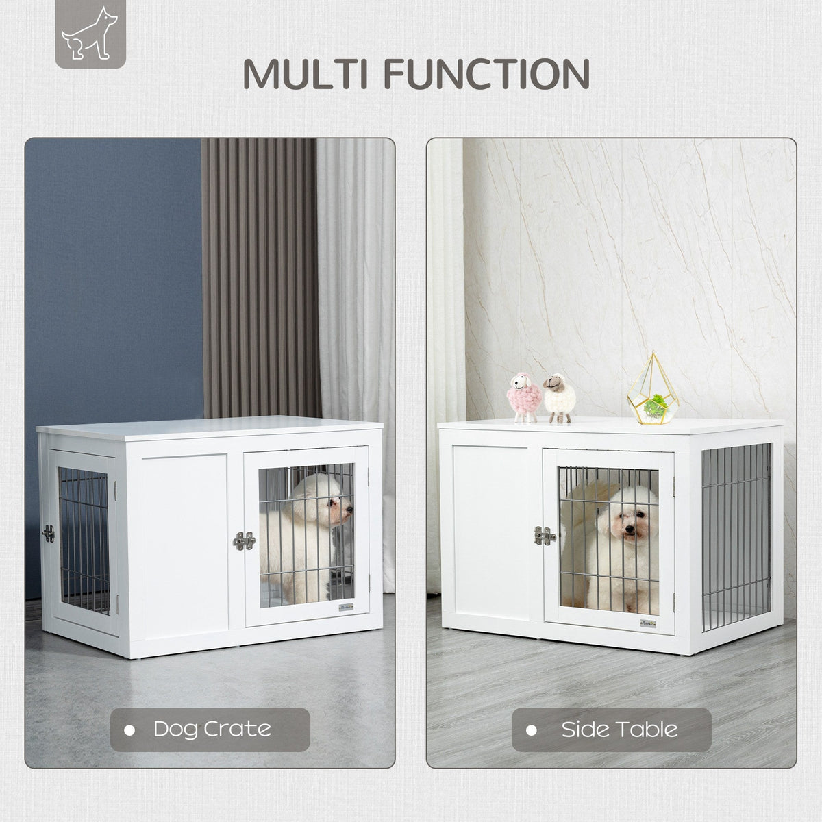 Furniture Style Indoor Dog Crate, End Table Pet Cage Kennel with Double Doors, and Locks, for Small and Medium Dogs, White - Prioka