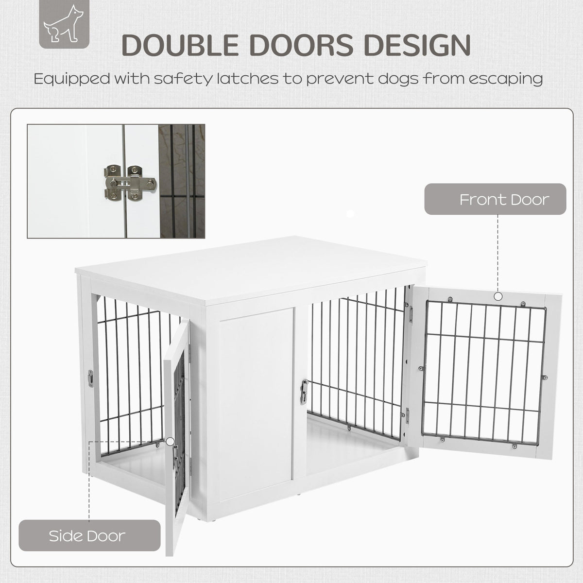 Furniture Style Indoor Dog Crate, End Table Pet Cage Kennel with Double Doors, and Locks, for Small and Medium Dogs, White - Prioka