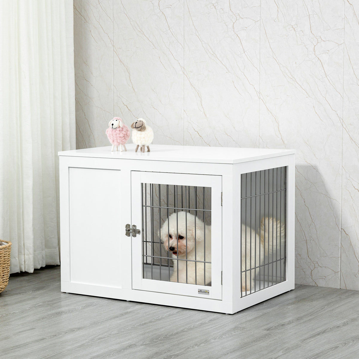 Furniture Style Indoor Dog Crate, End Table Pet Cage Kennel with Double Doors, and Locks, for Small and Medium Dogs, White - Prioka