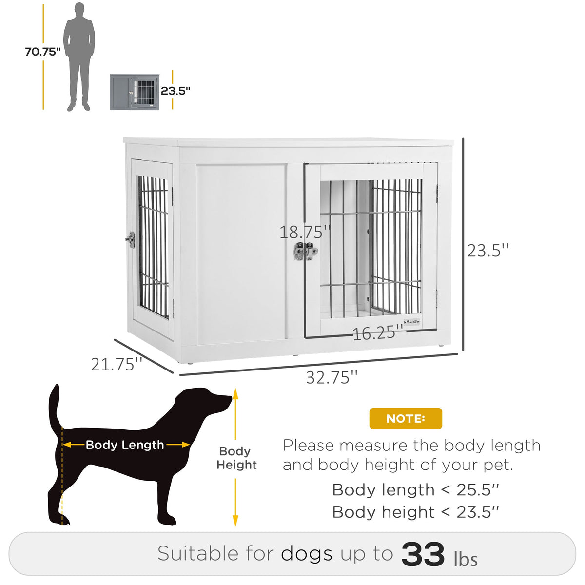 Furniture Style Indoor Dog Crate, End Table Pet Cage Kennel with Double Doors, and Locks, for Small and Medium Dogs, White - Prioka