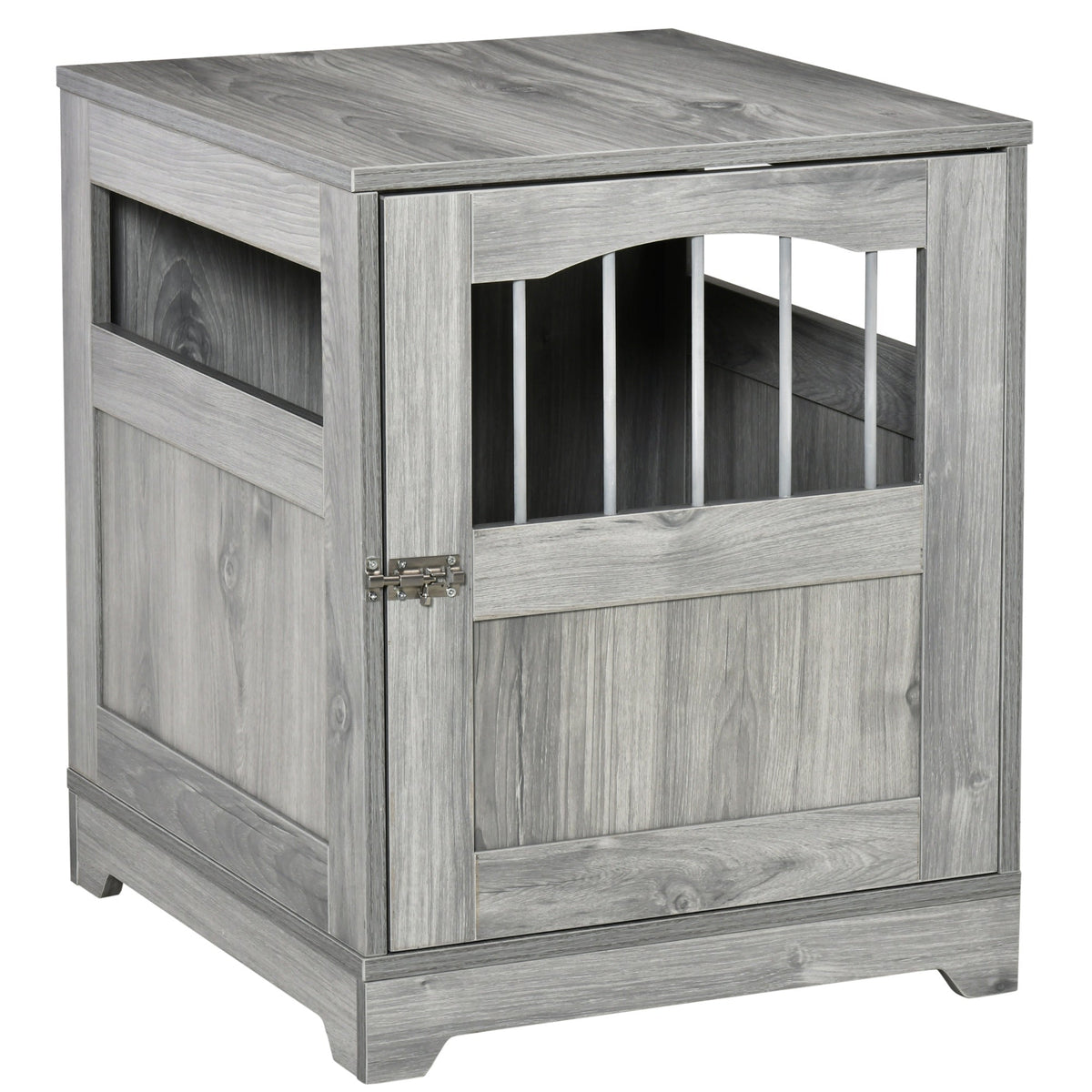 Furniture Stylish Dog Kennel, Wooden & Wire End Table with Cushion & Lockable Door, Miniature Size Pet Crate Indoor Puppy Cage, Grey - Prioka