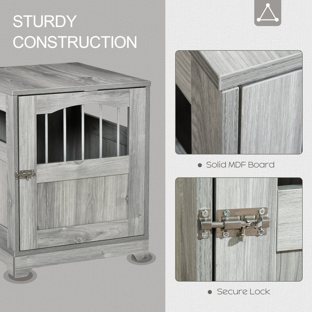 Furniture Stylish Dog Kennel, Wooden & Wire End Table with Cushion & Lockable Door, Miniature Size Pet Crate Indoor Puppy Cage, Grey - Prioka