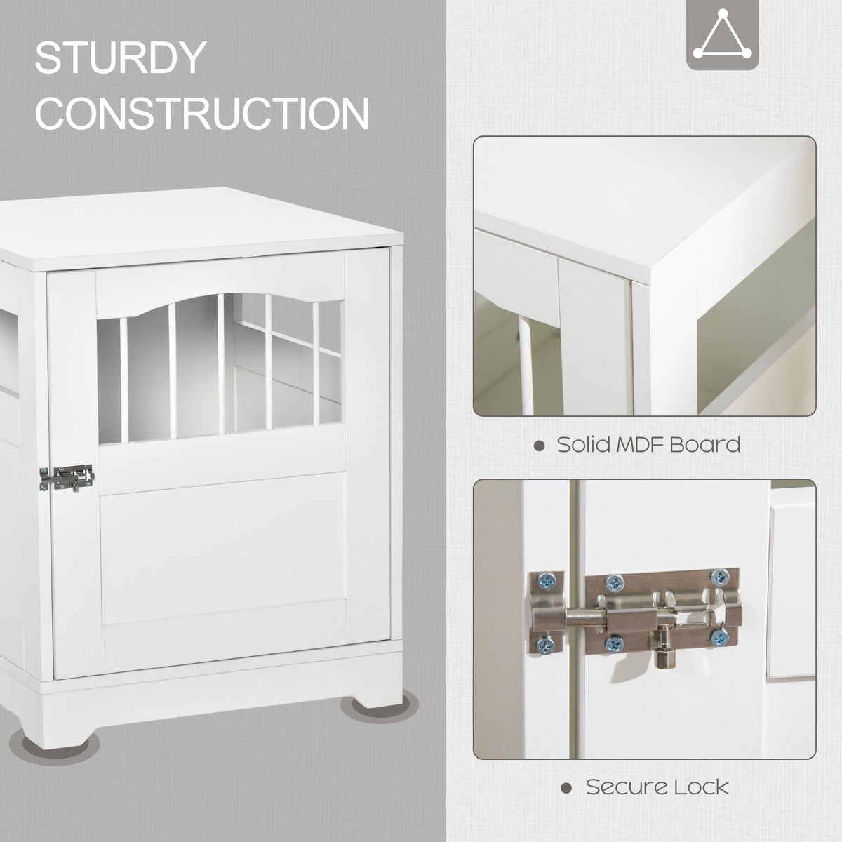 Furniture Stylish Dog Kennel, Wooden & Wire End Table with Cushion & Lockable Door, Miniature Size Pet Crate Indoor Puppy Cage, White - Prioka