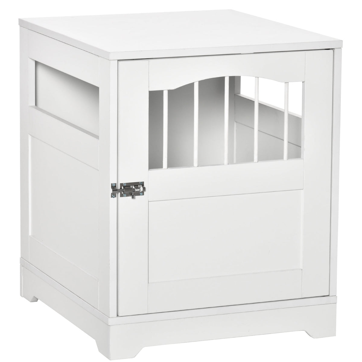 Furniture Stylish Dog Kennel, Wooden & Wire End Table with Cushion & Lockable Door, Miniature Size Pet Crate Indoor Puppy Cage, White - Prioka