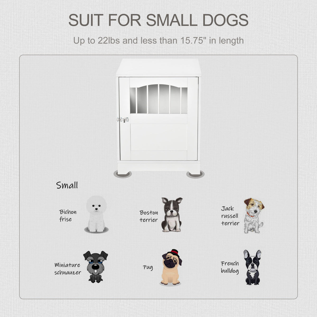 Furniture Stylish Dog Kennel, Wooden & Wire End Table with Cushion & Lockable Door, Miniature Size Pet Crate Indoor Puppy Cage, White - Prioka
