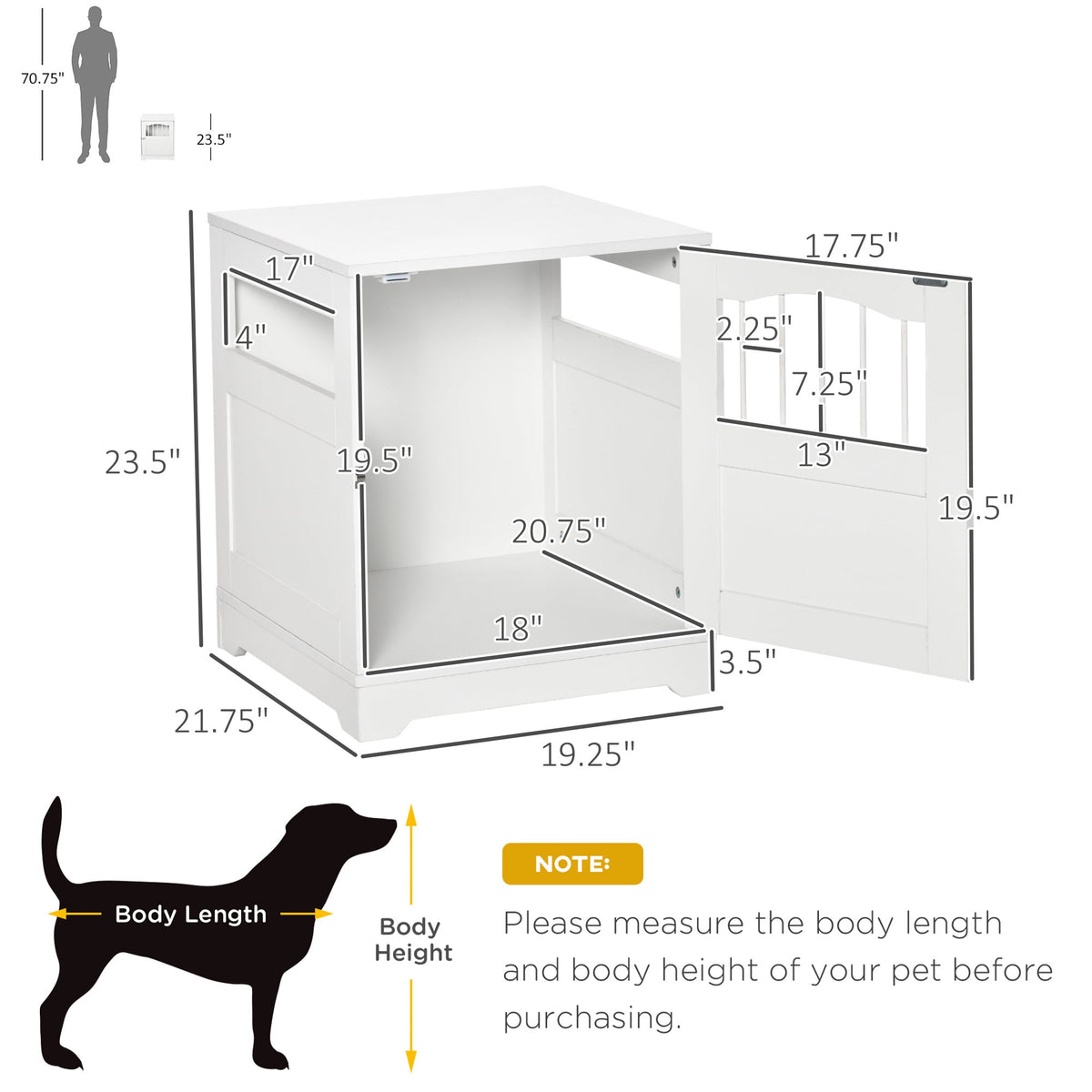 Furniture Stylish Dog Kennel, Wooden & Wire End Table with Cushion & Lockable Door, Miniature Size Pet Crate Indoor Puppy Cage, White - Prioka