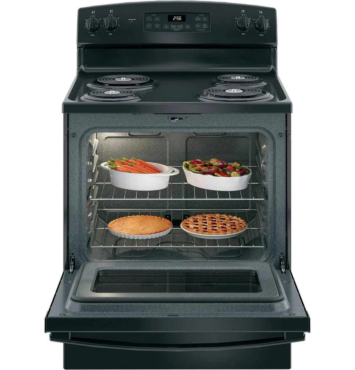 GE 30 Inch Freestanding Electric Range with Self-Clean Oven, Black (JB256DMBB) - Prioka