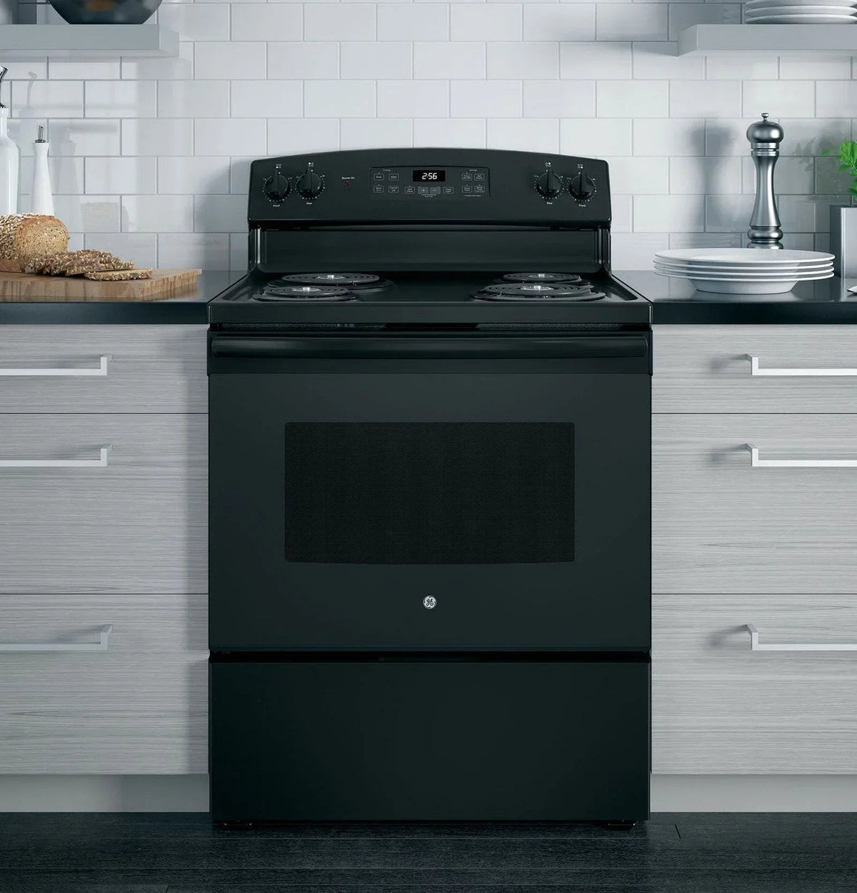 GE 30 Inch Freestanding Electric Range with Self-Clean Oven, Black (JB256DMBB) - Prioka