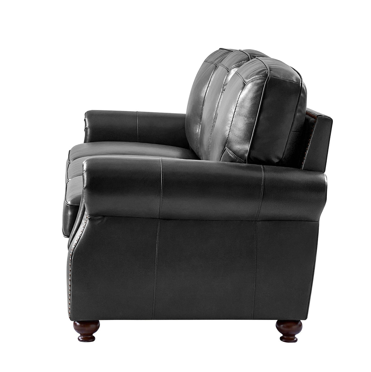 Gerardo Genuine Leather Sofa – Black Rolled Arm Nailhead Sofa - Prioka
