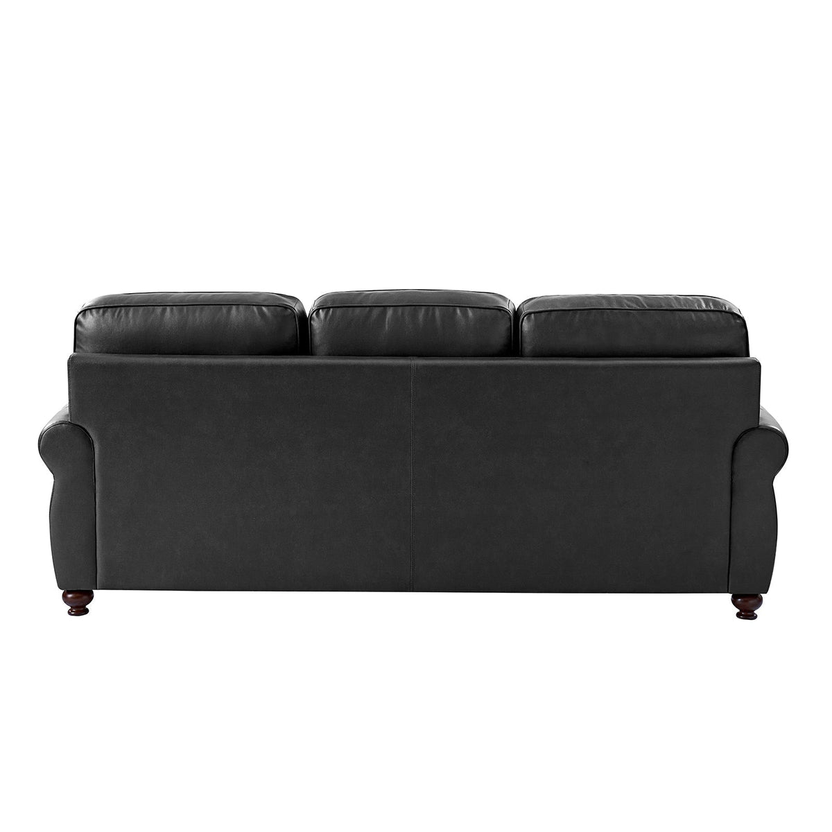 Gerardo Genuine Leather Sofa – Black Rolled Arm Nailhead Sofa - Prioka