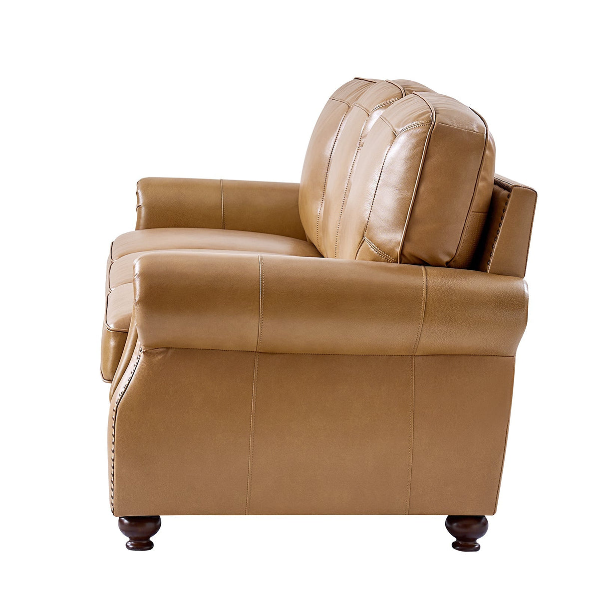 Gerardo Genuine Leather Sofa – Camel Rolled Arm Nailhead Sofa - Prioka