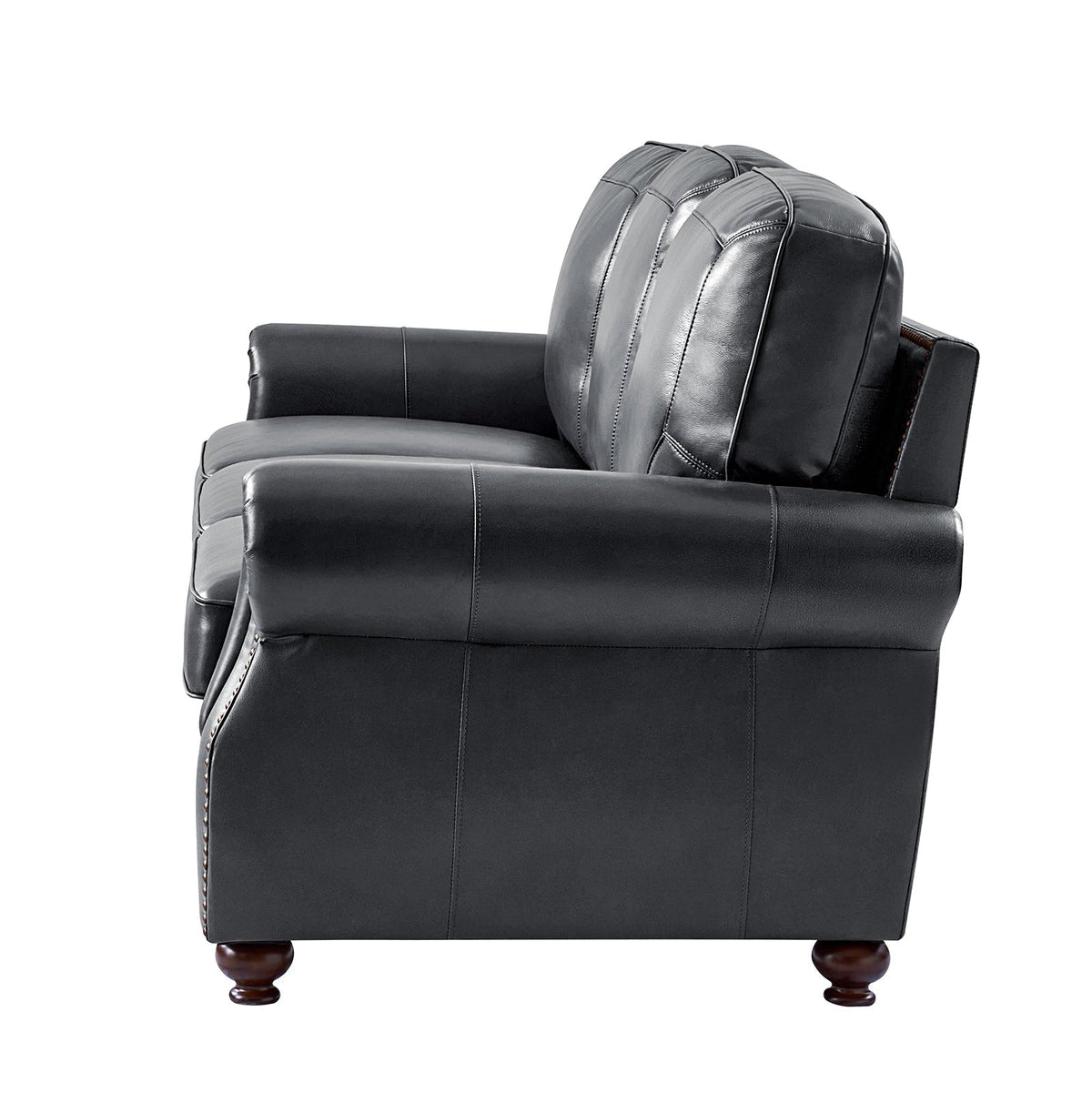 Gerardo Genuine Leather Sofa – Navy Blue Rolled Arm Nailhead Sofa - Prioka