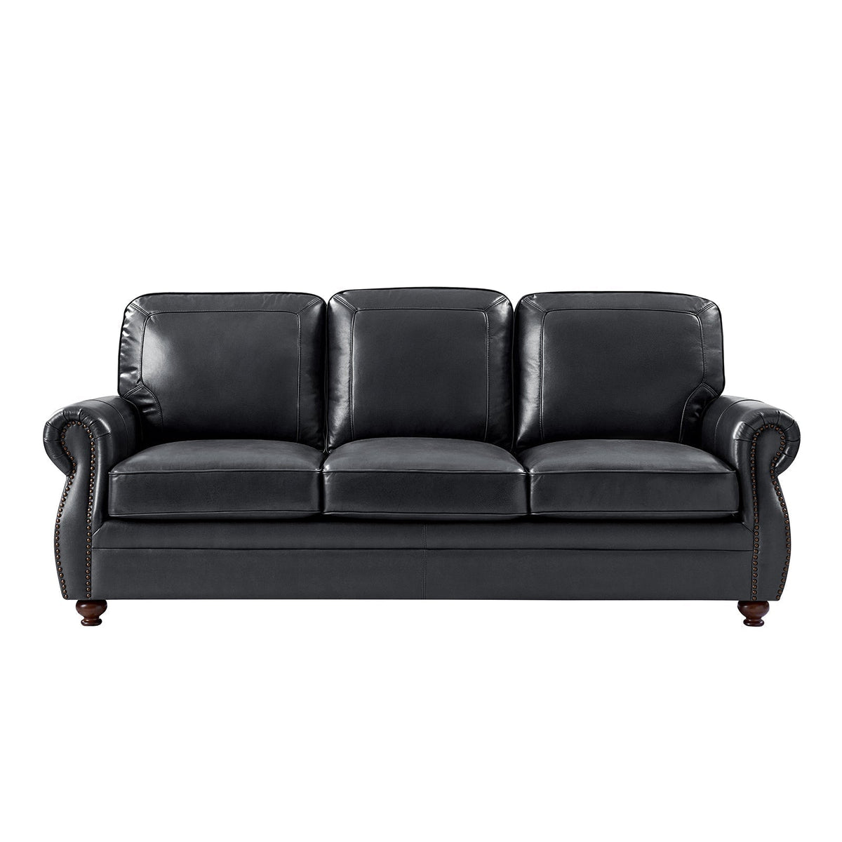 Gerardo Genuine Leather Sofa – Navy Blue Rolled Arm Nailhead Sofa - Prioka