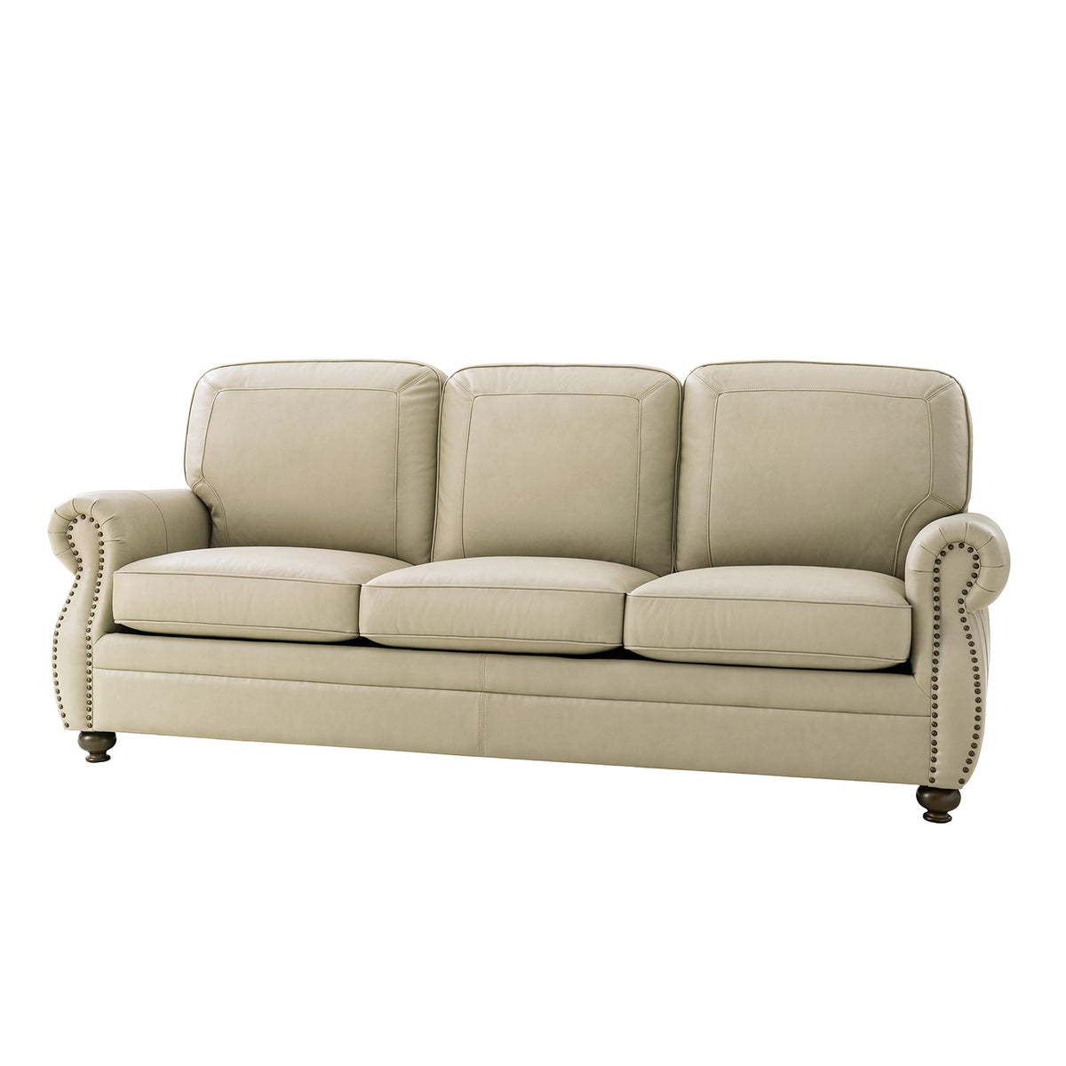 Gerardo Genuine Leather Sofa – Tan Rolled Arm Nailhead Sofa - Prioka