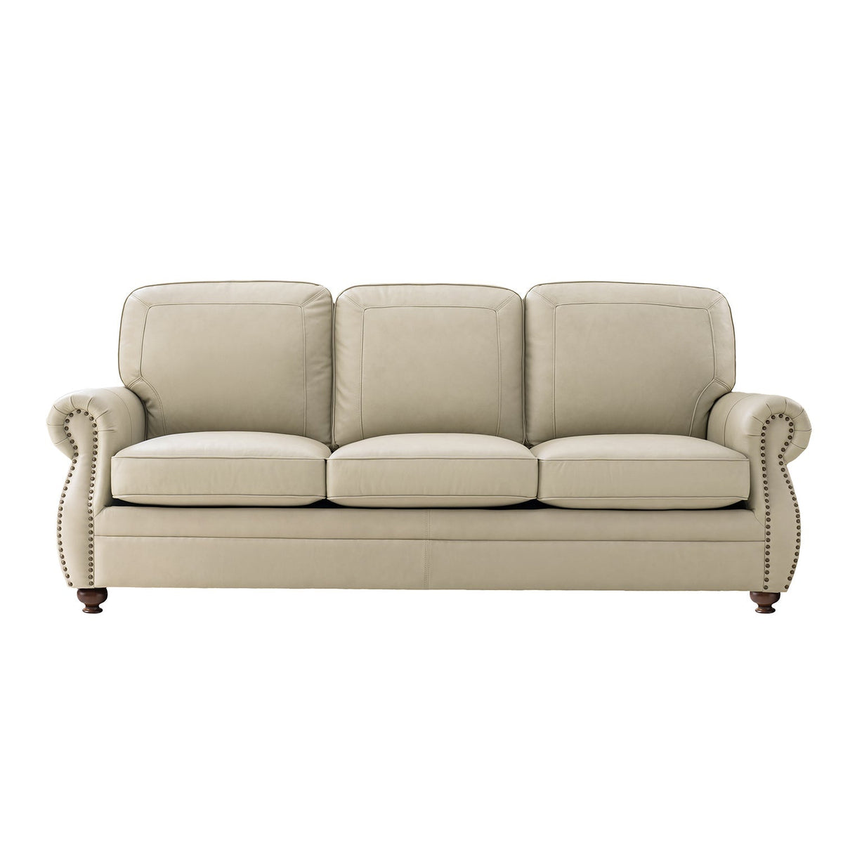 Gerardo Genuine Leather Sofa – Tan Rolled Arm Nailhead Sofa - Prioka