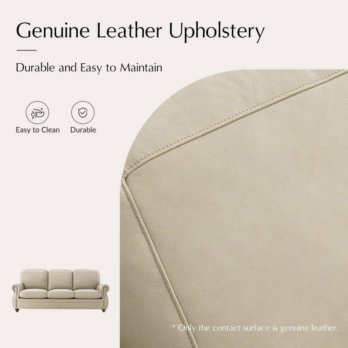 Gerardo Genuine Leather Sofa – Tan Rolled Arm Nailhead Sofa - Prioka