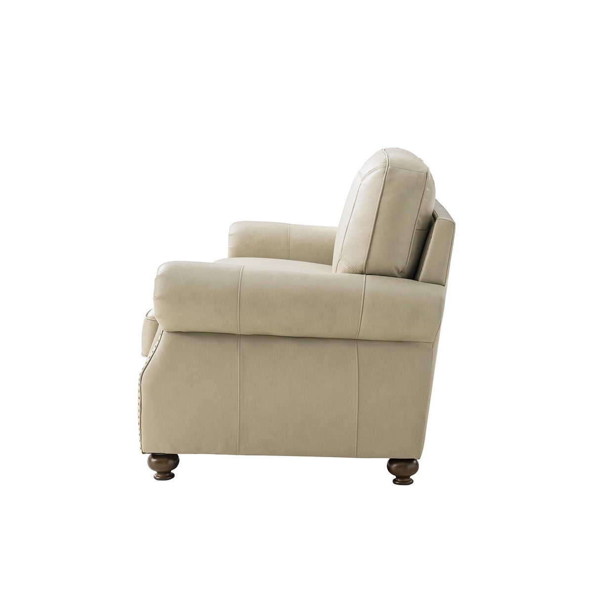 Gerardo Genuine Leather Sofa – Tan Rolled Arm Nailhead Sofa - Prioka