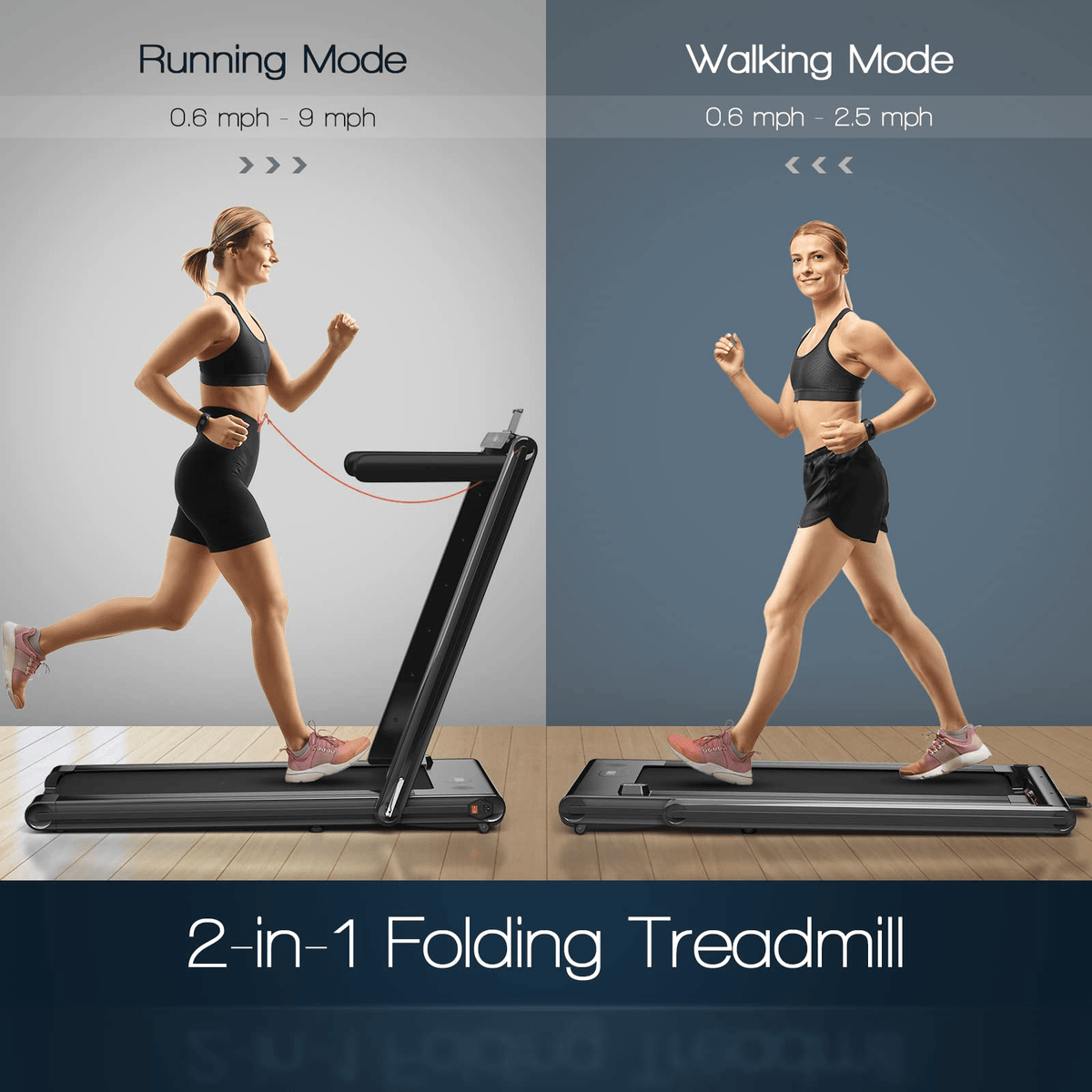 Goplus 2-in-1 Folding Treadmill, 2.25HP Electric Under Desk Treadmill W/LED Display - Prioka