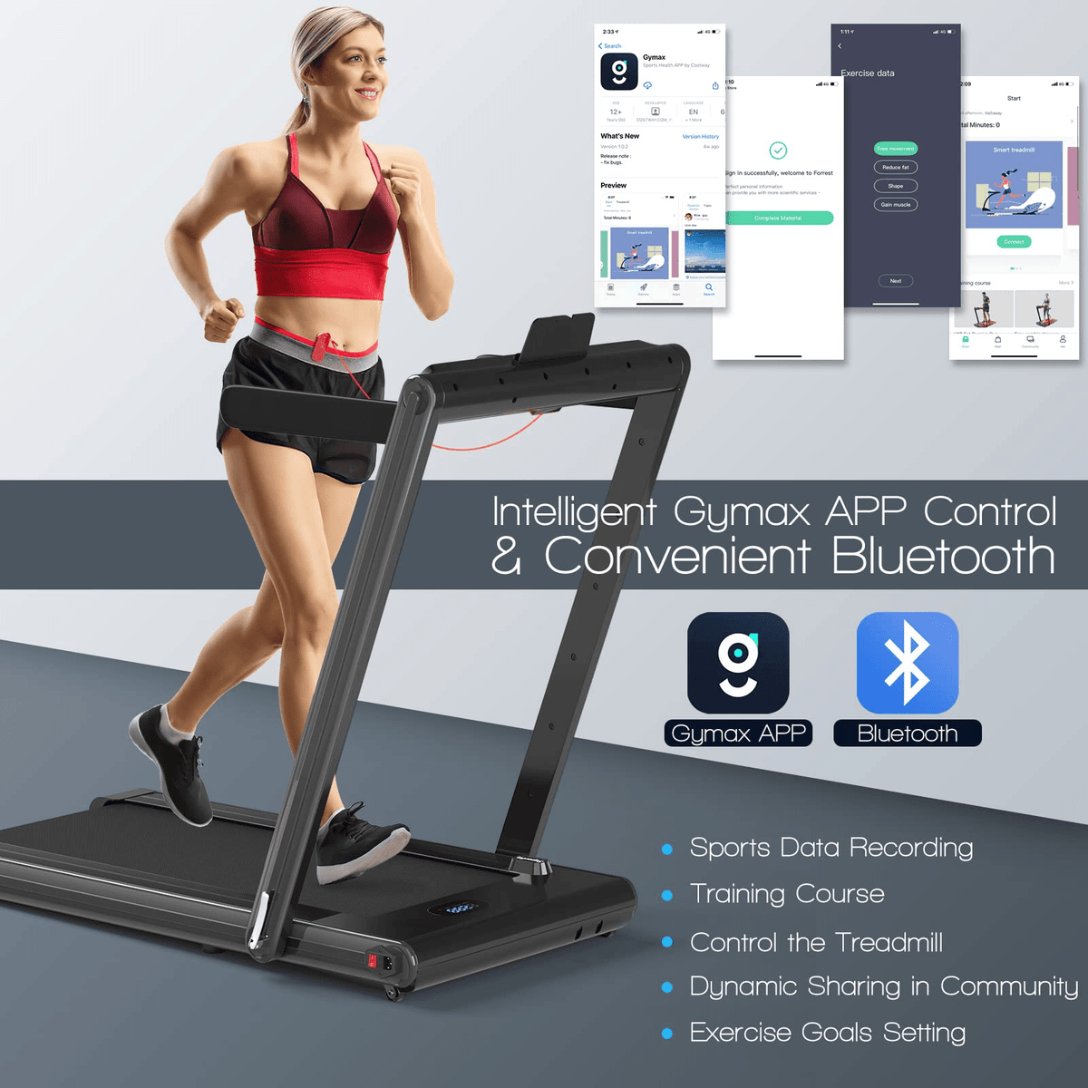 Goplus 2-in-1 Folding Treadmill, 2.25HP Electric Under Desk Treadmill W/LED Display - Prioka