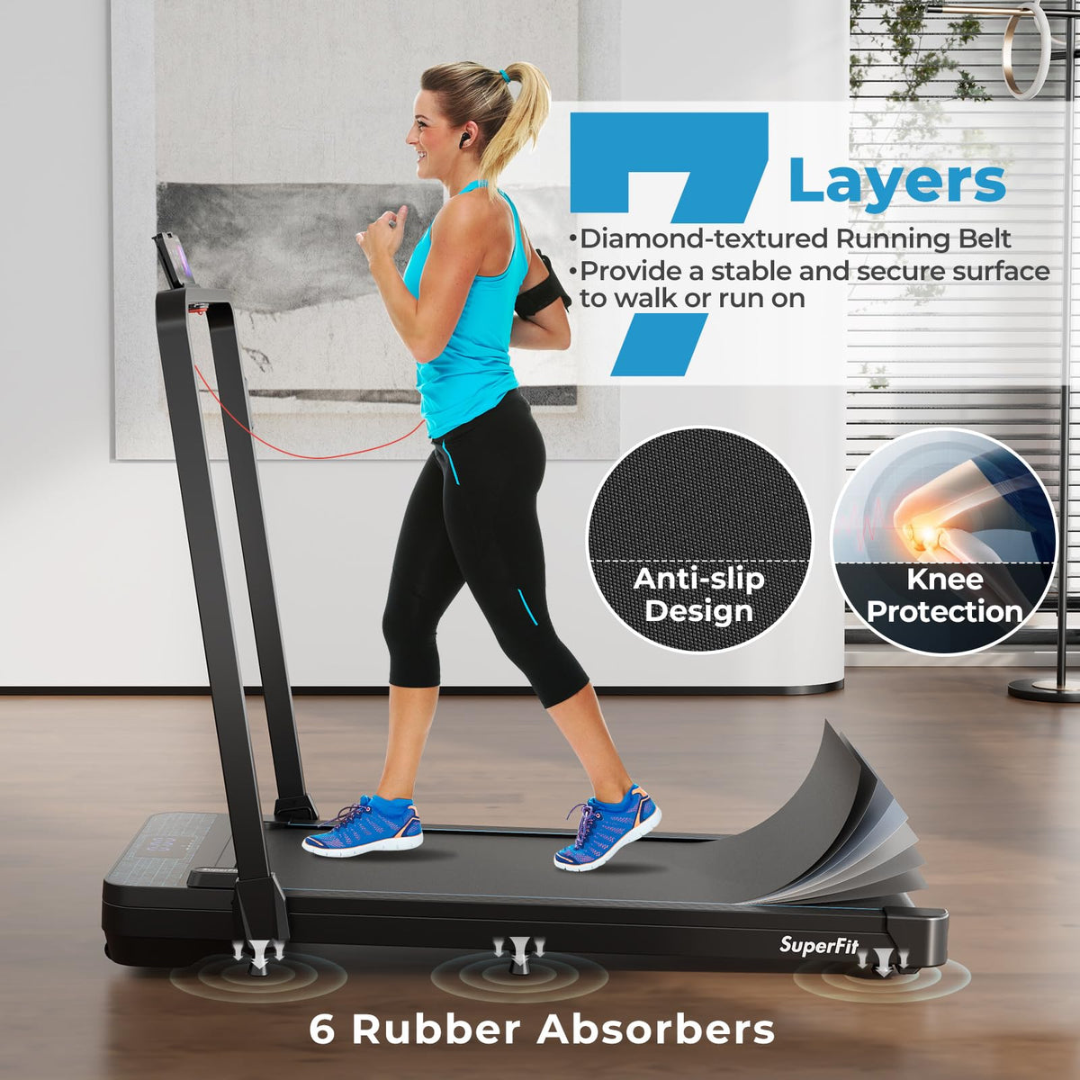 Goplus 2 in 1 Folding Treadmill, 300 LBS Capacity Walking Pad with Handle Bar, Under Desk Treadmill with Remote & APP Control - Prioka