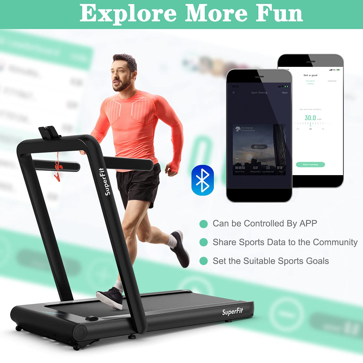 Goplus 2 in 1 Folding Treadmill, 4.75HP Superfit Under Desk Electric Treadmill with APP Control - Prioka