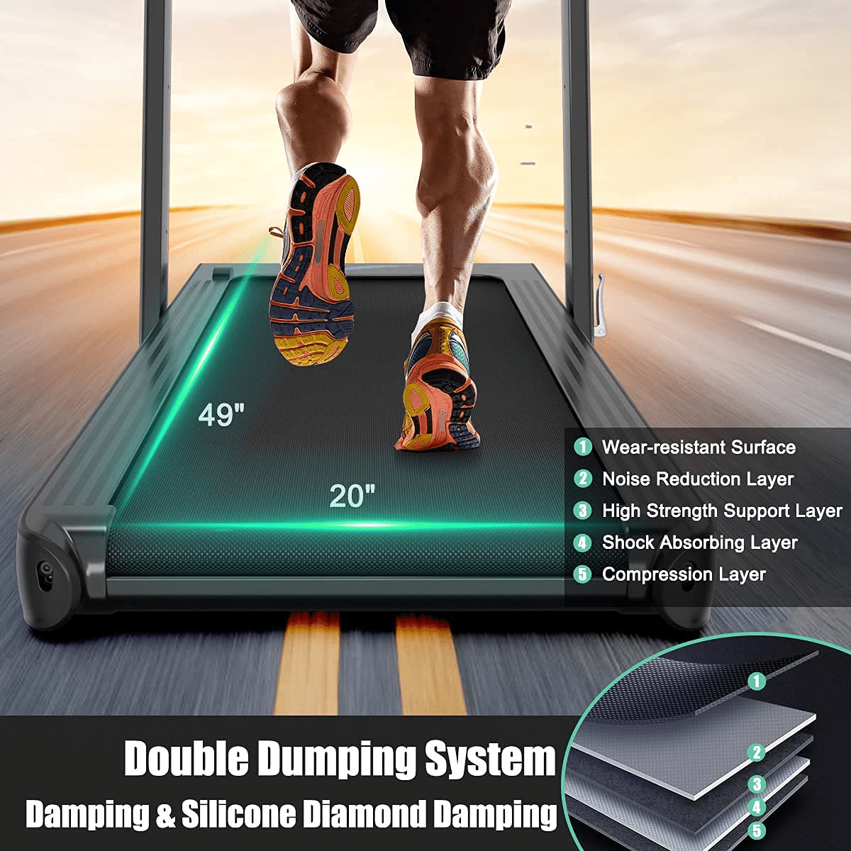 Goplus 2 in 1 Folding Treadmill, 4.75HP Superfit Under Desk Electric Treadmill with APP Control - Prioka