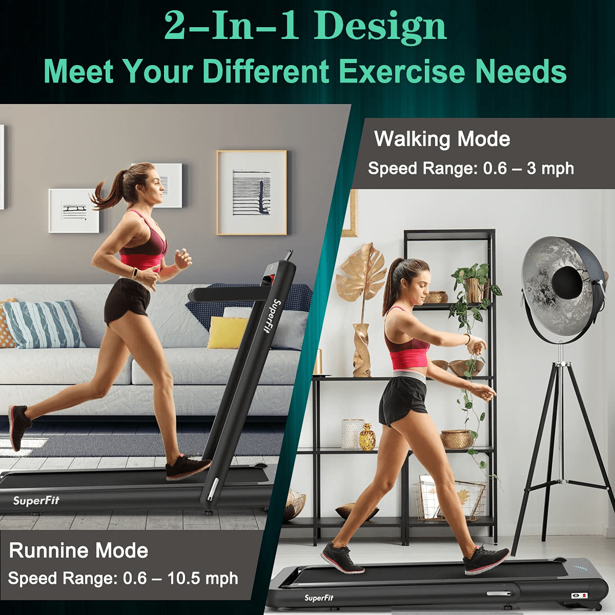 Goplus 2 in 1 Folding Treadmill, 4.75HP Superfit Under Desk Electric Treadmill with APP Control - Prioka