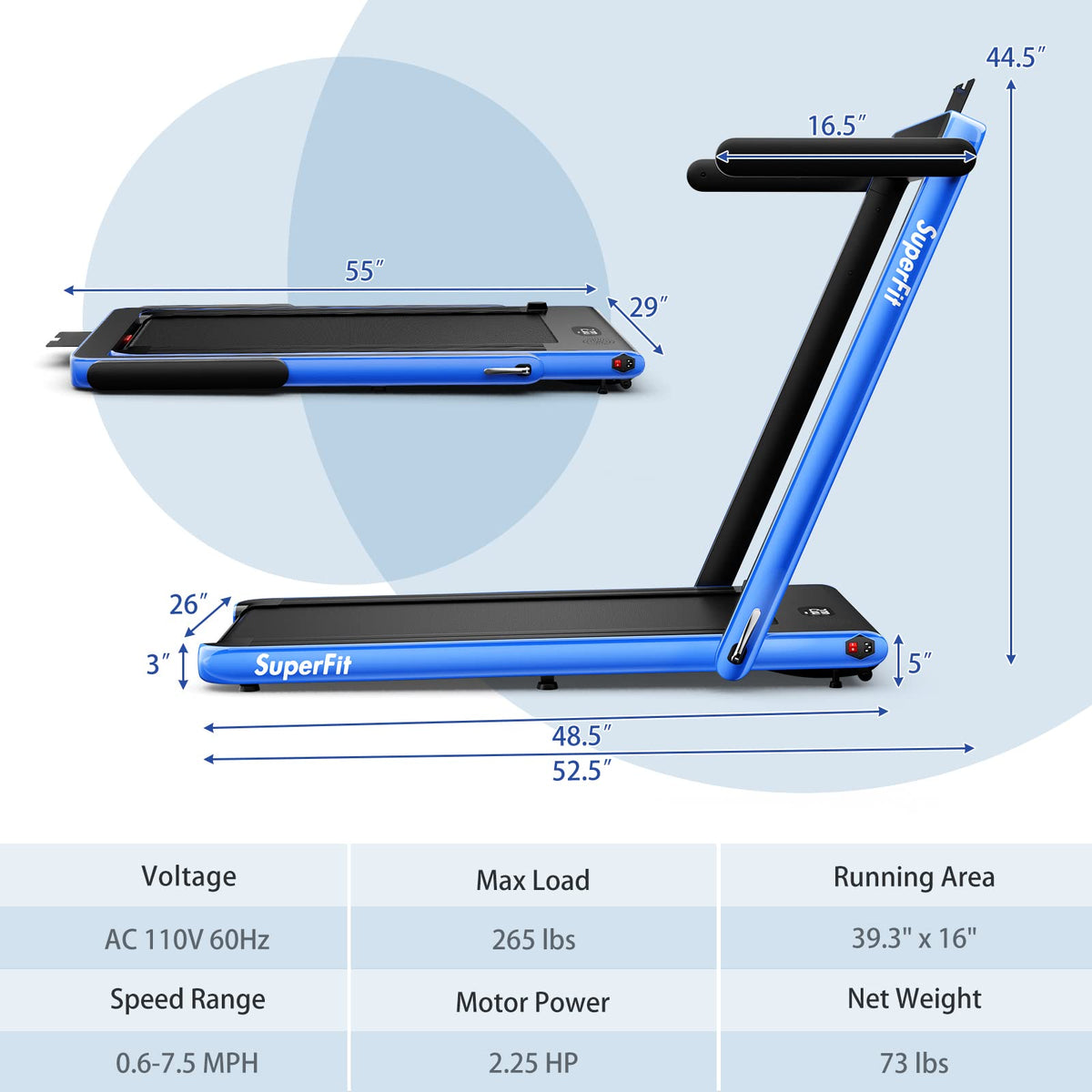Goplus 2 in 1 Under Desk Treadmill, 2.25HP Superfit Folding Treadmills for Home Office w/Smart APP - Prioka