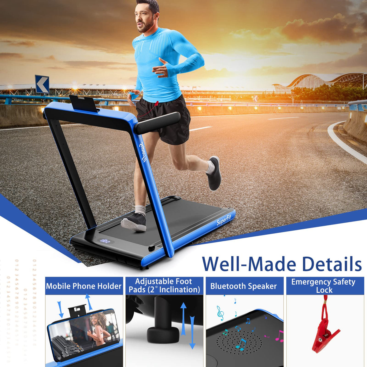 Goplus 2 in 1 Under Desk Treadmill, 2.25HP Superfit Folding Treadmills for Home Office w/Smart APP - Prioka