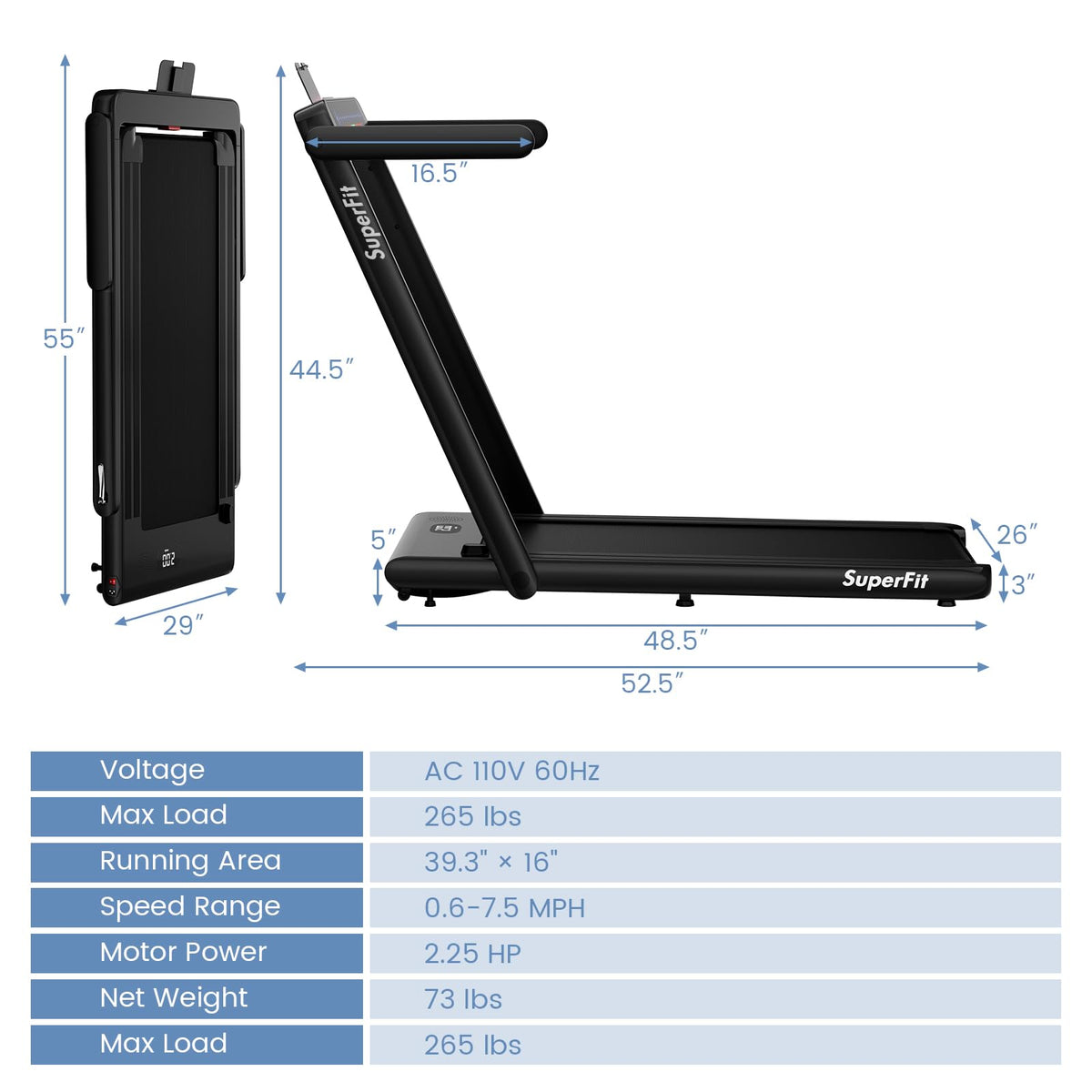 Goplus 2 in 1 Under Desk Treadmill, 2.5HP Superfit Folding Treadmill with Touch Panel Control, Treadmills for Home Office - Prioka