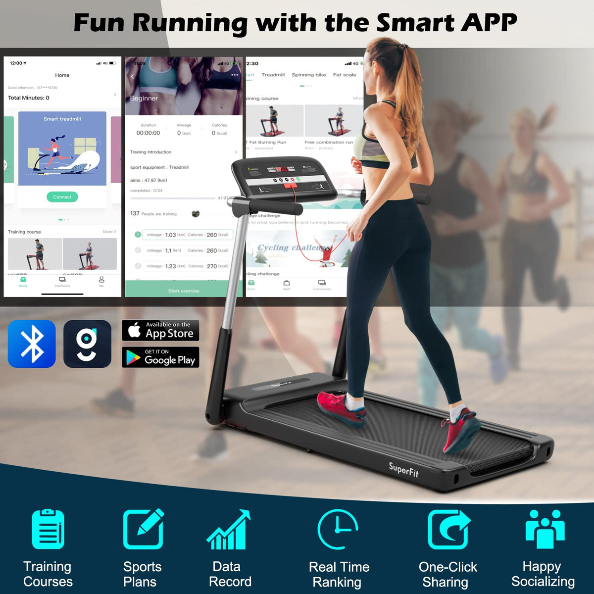 Goplus 2.25HP Folding Treadmill, Compact Superfit Treadmill with LED Display and APP Control - Prioka