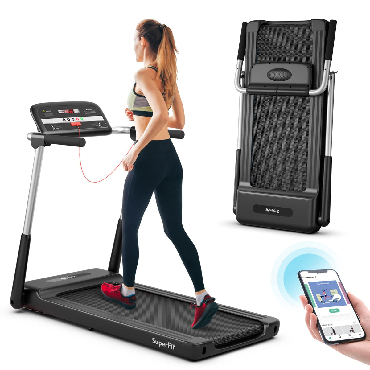 Goplus 2.25HP Folding Treadmill, Compact Superfit Treadmill with LED Display and APP Control - Prioka
