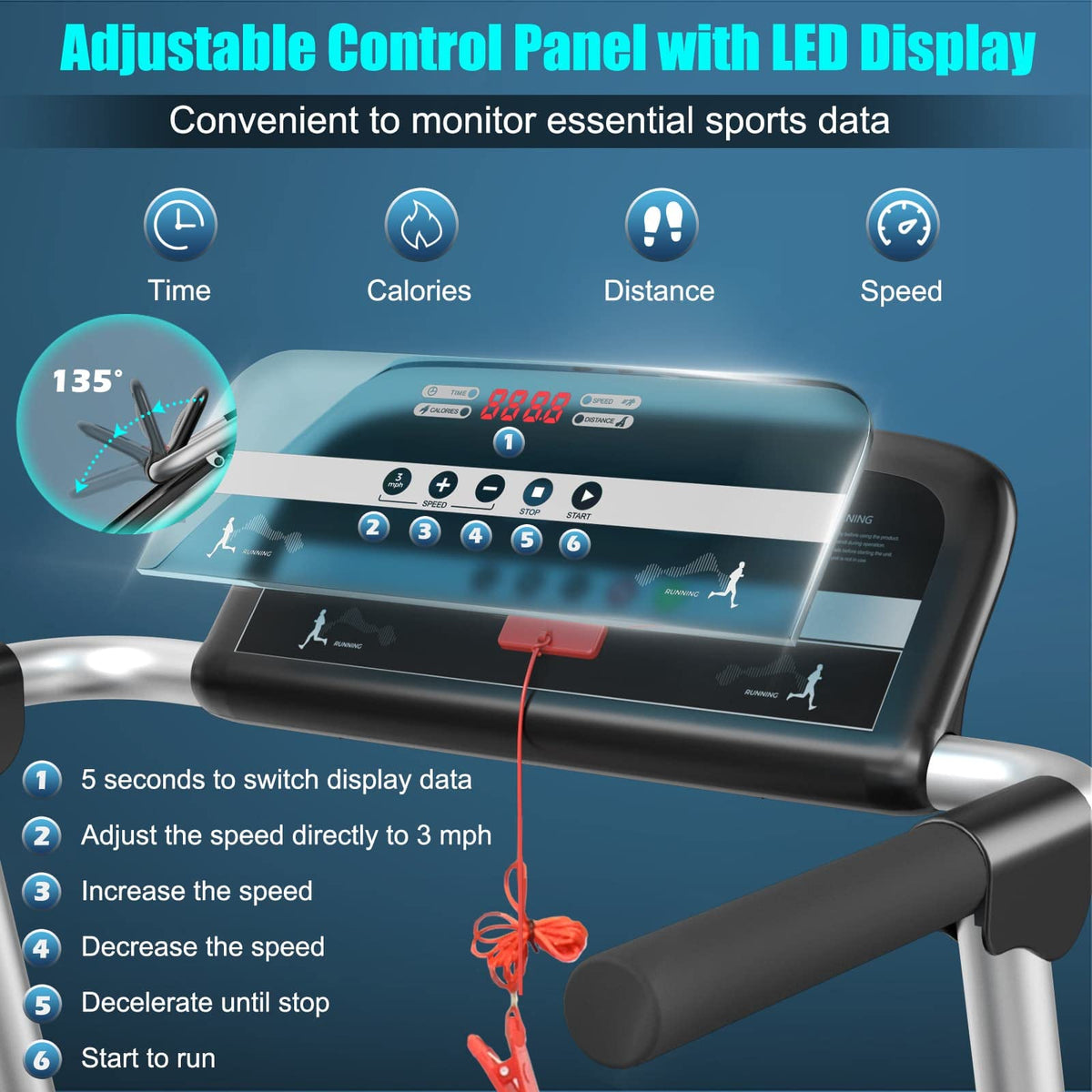 Goplus 2.25HP Folding Treadmill, Compact Superfit Treadmill with LED Display and APP Control - Prioka