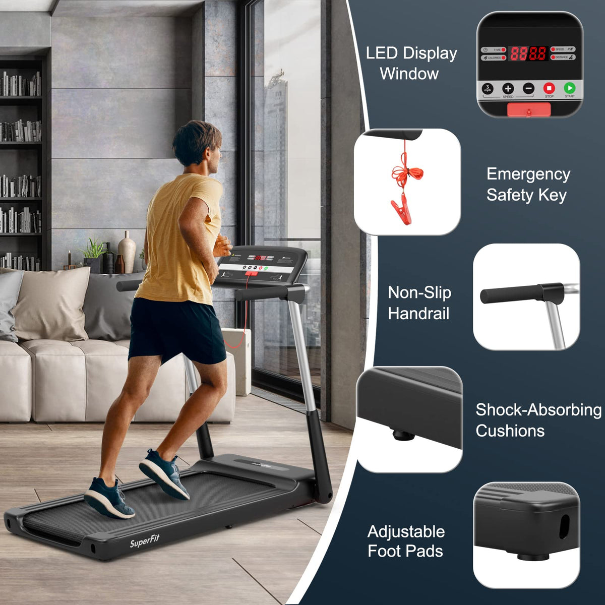 Goplus 2.25HP Folding Treadmill, Compact Superfit Treadmill with LED Display and APP Control - Prioka