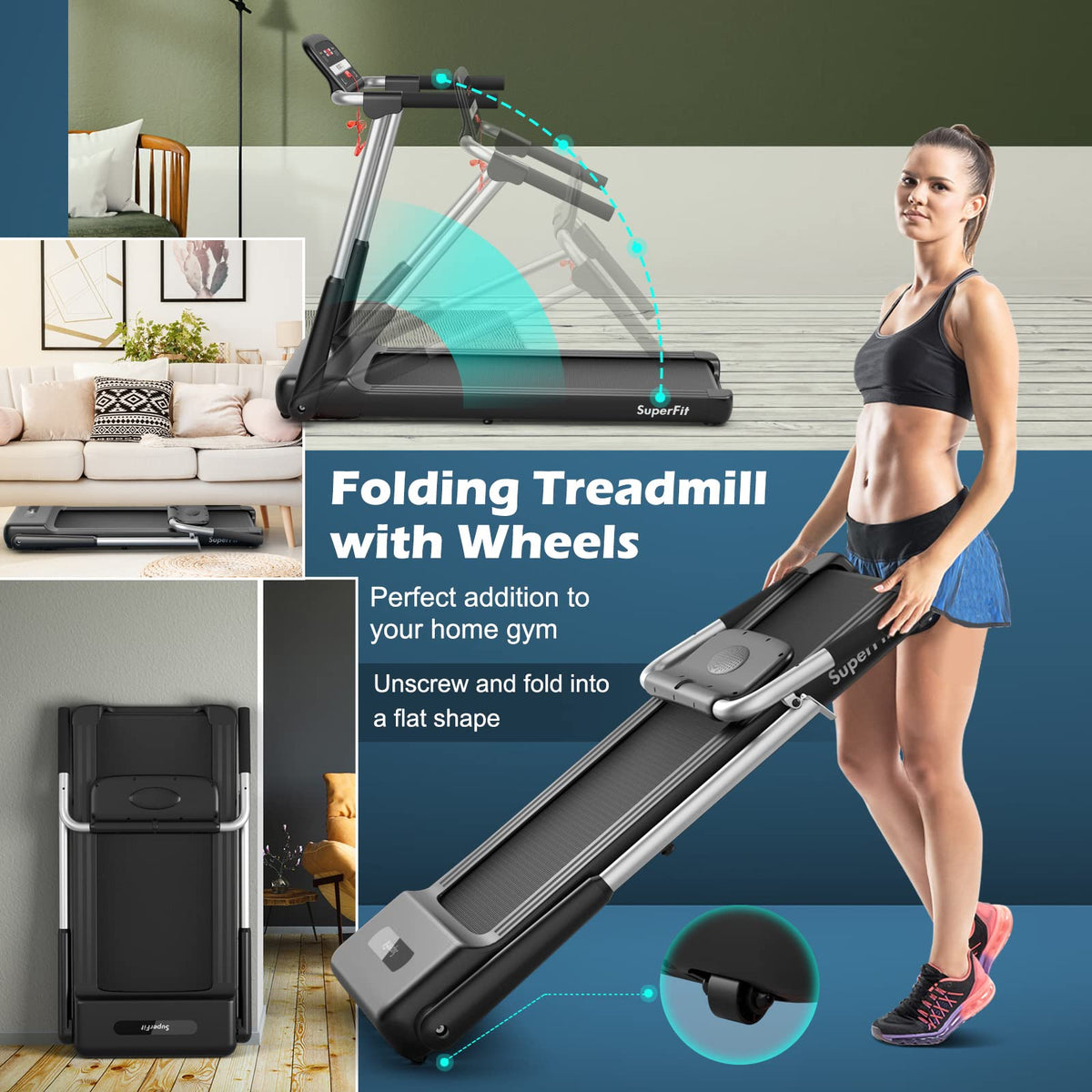 Goplus 2.25HP Folding Treadmill, Compact Superfit Treadmill with LED Display and APP Control - Prioka