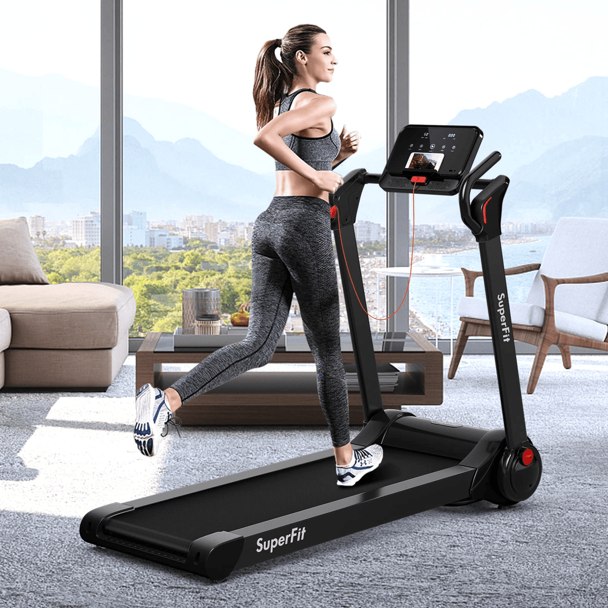 Goplus 2.25HP Folding Treadmill, Electric Superfit Treadmill W/LED Display - Prioka