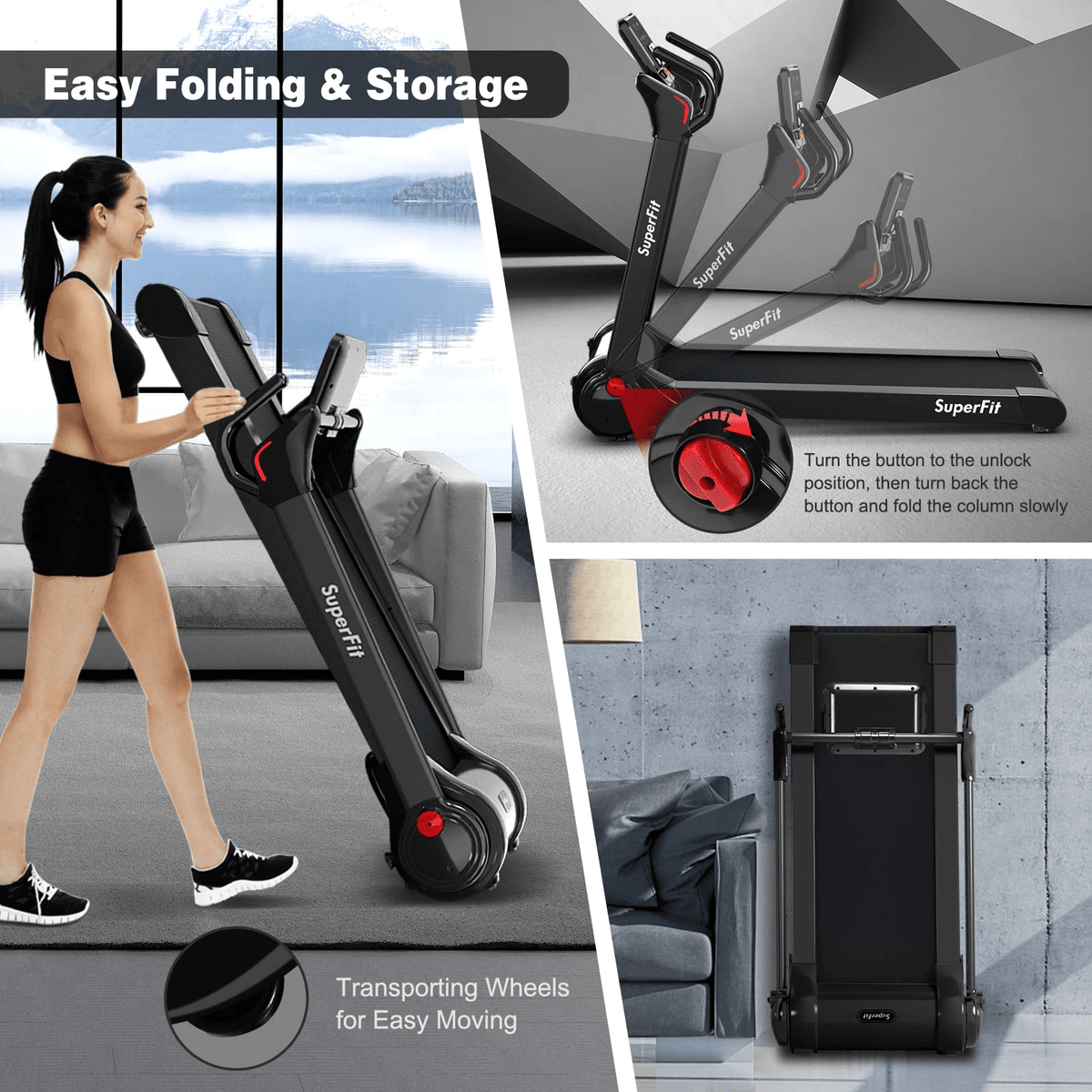 Goplus 2.25HP Folding Treadmill, Electric Superfit Treadmill W/LED Display - Prioka