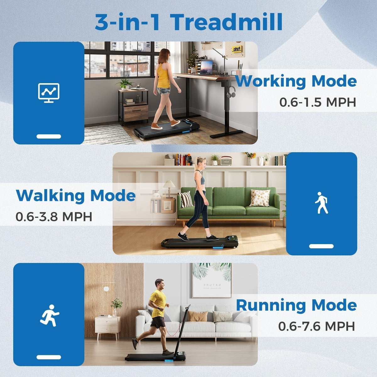 Goplus 3 in 1 Folding Treadmill, 2.5HP 340 LBS Capacity Walking Pad with Handle Bar - Prioka