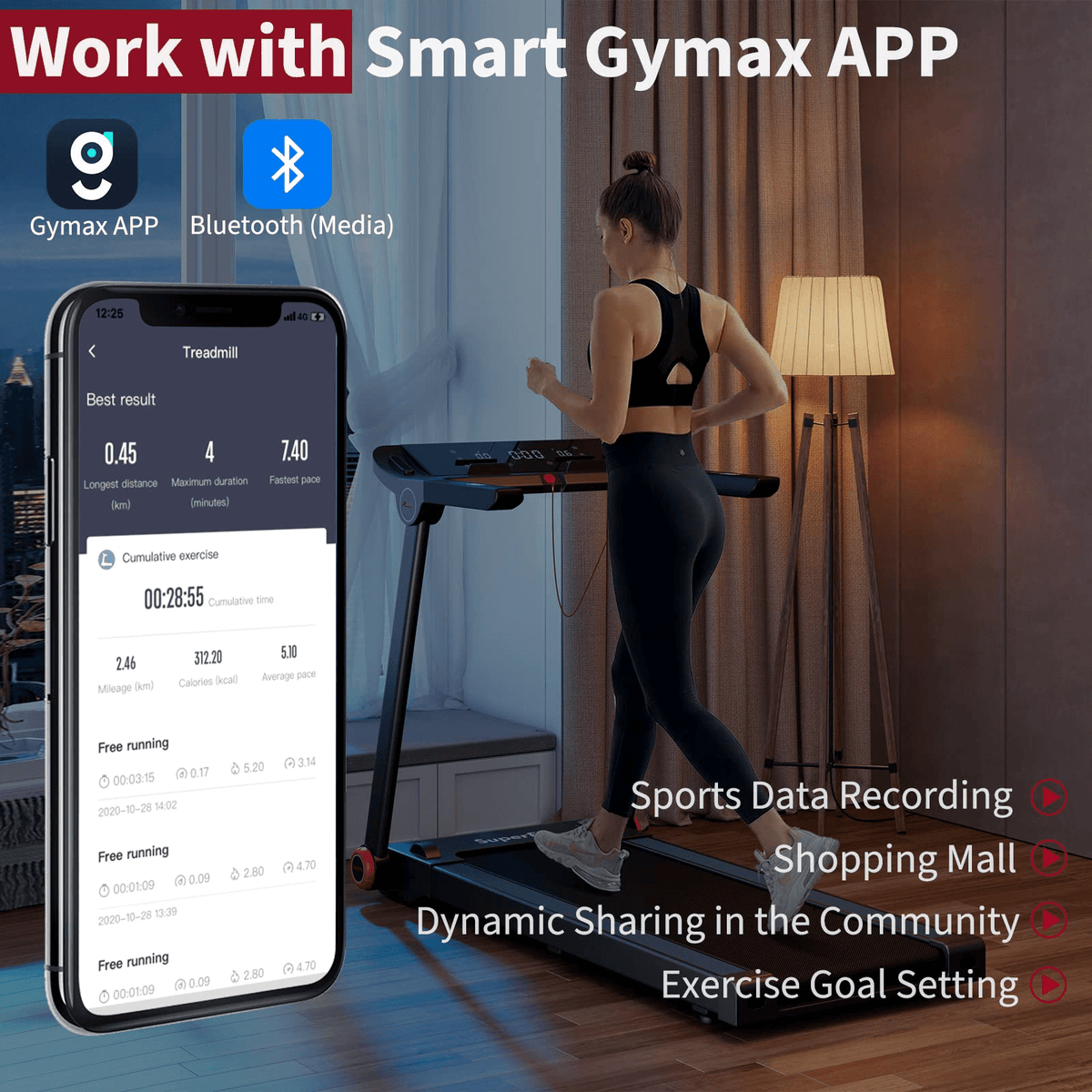 Goplus 3.75HP Folding Treadmill, Freestanding Superfit Treadmill with APP, 12 Preset Programs - Prioka