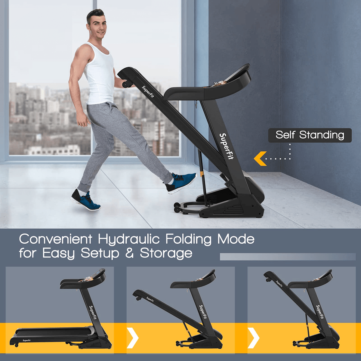 Goplus 3.75HP Folding Treadmill with Incline, Electric Superfit Treadmill w/App Control, 12 Preset & 3 Custom Programs - Prioka