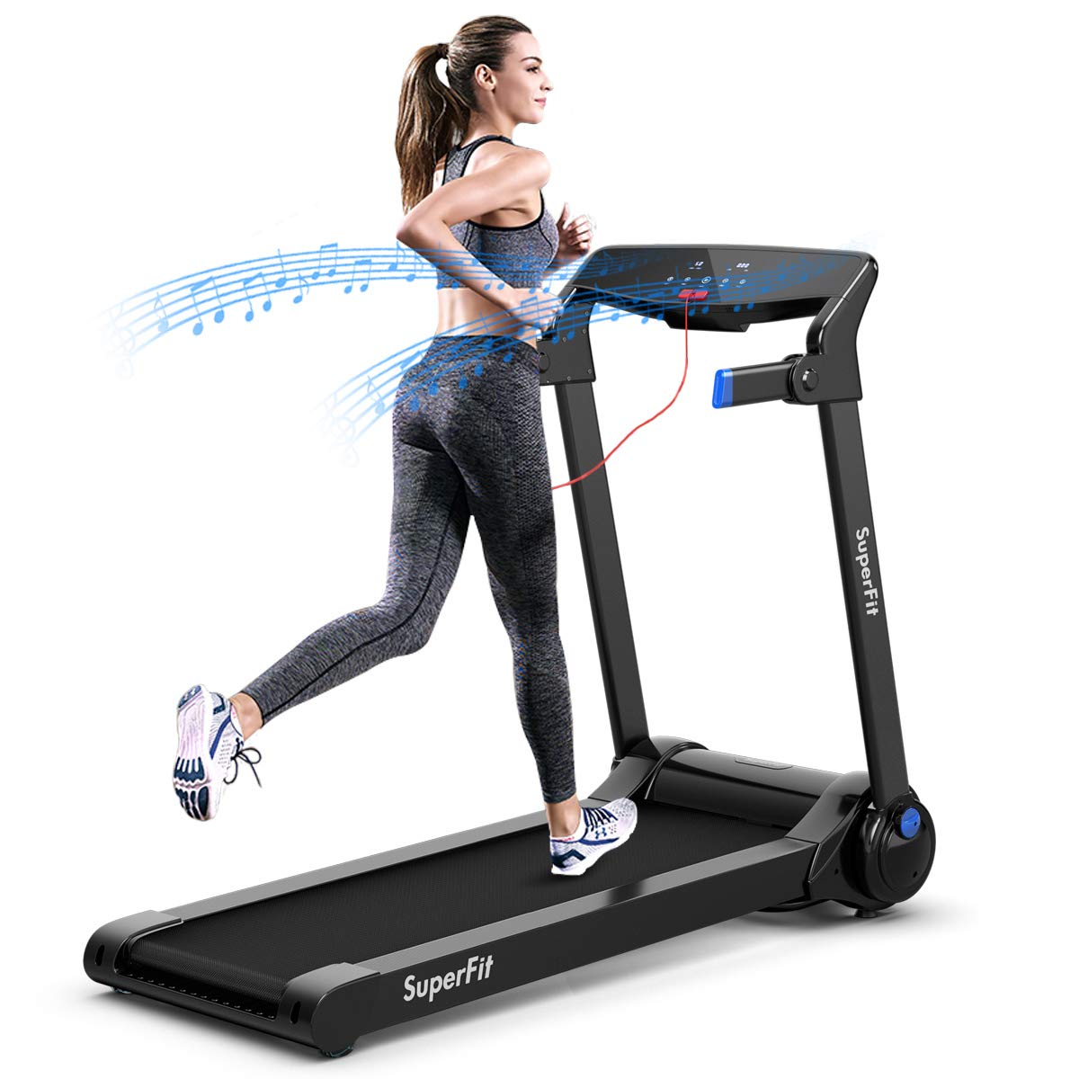 Goplus 3HP Electric Folding Treadmill, with APP Control, Bluetooth Speaker and HD Touch Screen - Prioka