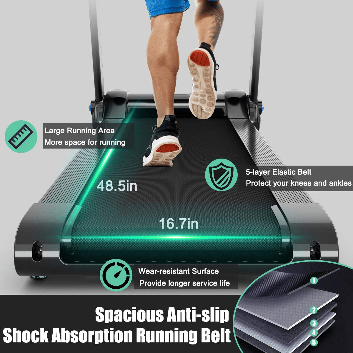 Goplus 3HP Electric Folding Treadmill, with APP Control, Bluetooth Speaker and HD Touch Screen - Prioka